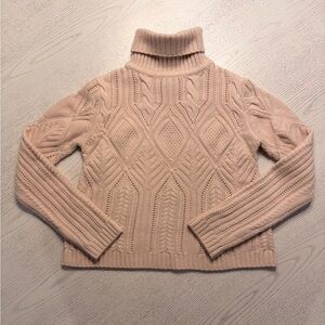 Megaschoni Cable Knit Turtleneck Cashmere Wool Sweater - Blush Pink Small